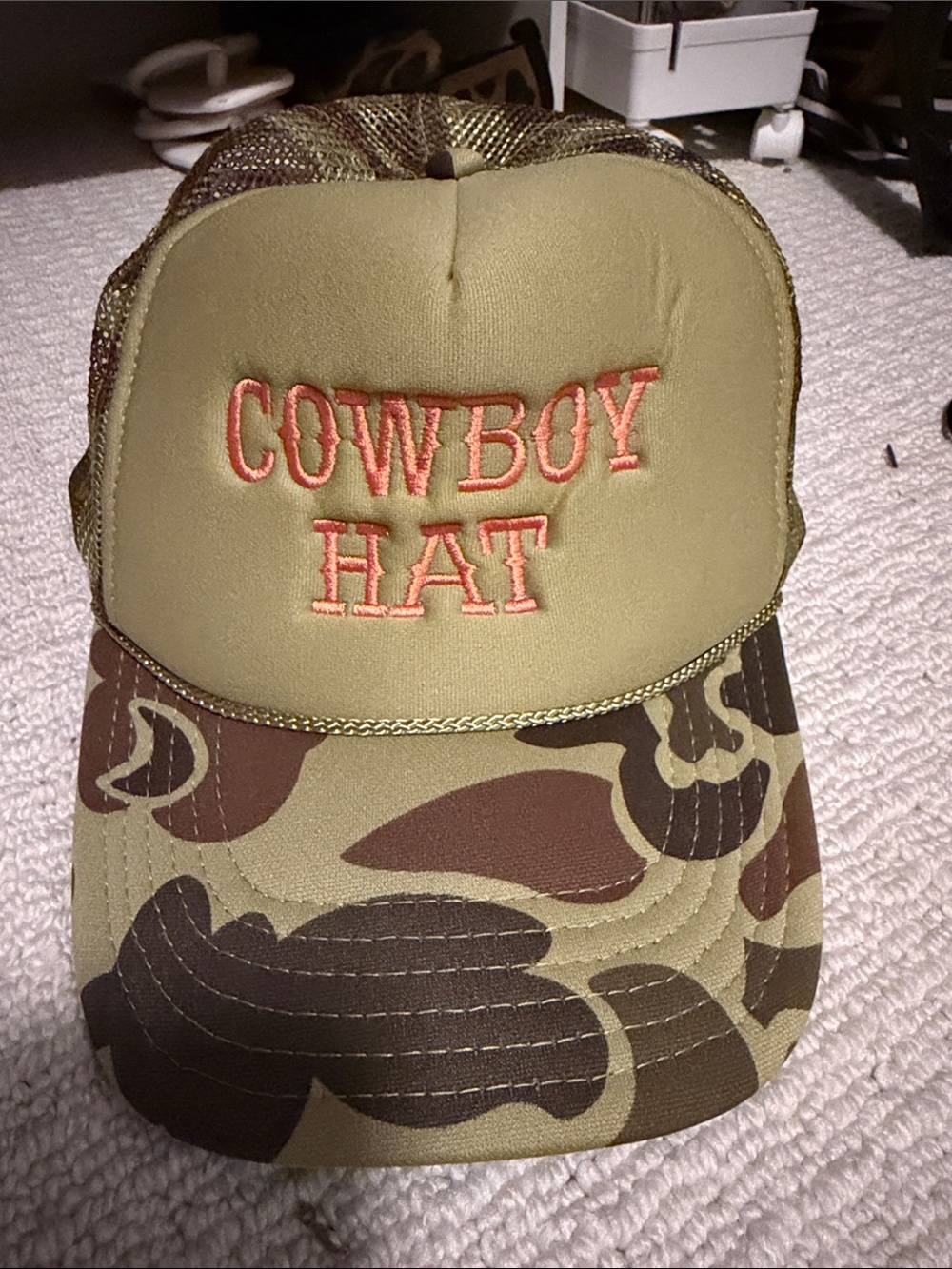 'COWBOY HAT' Olive Camo Trucker Cap
